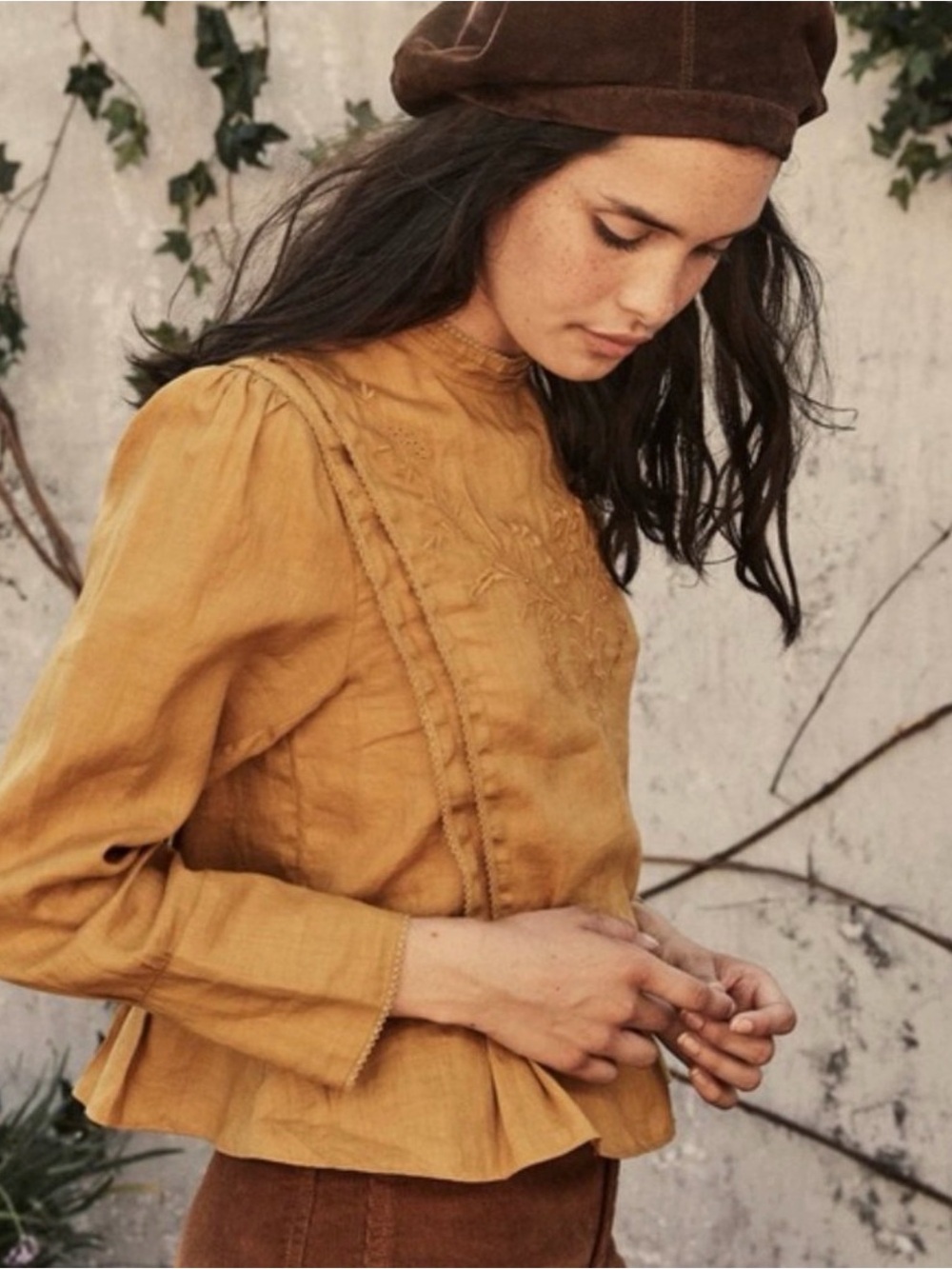 Doen Avonlea Top in Ginger Size XS Embroidered